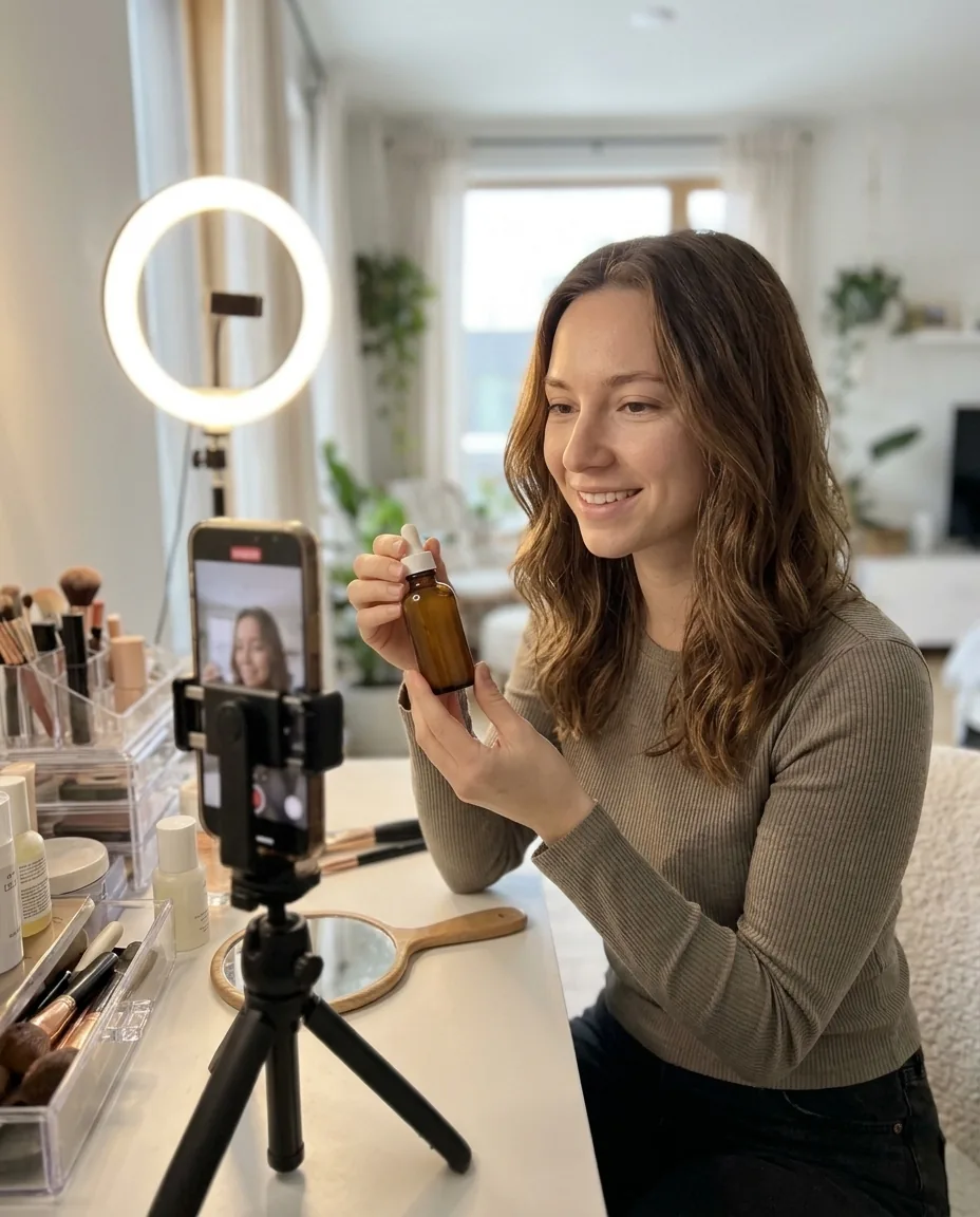 AI-influencer · vrouw, aan het werk